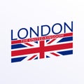 London text. Typography design with England or UK flag. London city banner, poster, Tee print, T-shirt graphics with British flag.